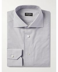 ZEGNA - Cutaway-Collar Checked Cotton Shirt - Lyst