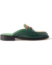 VINNY'S - Suede-trimmed Croc-effect Leather Backless Loafers - Lyst