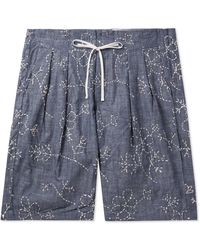 Monitaly - Straight-leg Embroidered Cotton Drawstring Shorts - Lyst