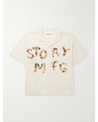 STORY mfg. - Greetings Camp-Collar Logo-Appliquéd Cotton And Linen-Blend Shirt - Lyst