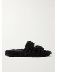 Balenciaga - Logo-embroidered Faux-fur Sliders - Lyst