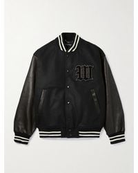 Wacko Maria - Leather-panelled Striped Appliquéd Wool-blend Varsity Jacket - Lyst