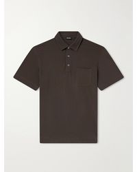 ZEGNA - Leather-Trimmed Cotton-Piqué Polo Shirt - Lyst