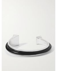 Saint Laurent - Stud Asymmetric Silver-tone And Leather Cuff - Lyst