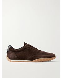 Tod's - Panelled Leather-Trimmed Suede Sneakers - Lyst