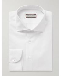 Canali - Camicia slim-fit in twill di cotone bianco con collo alla francese - Lyst