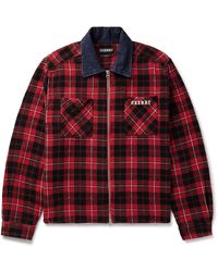 CHERRY LA - Chambray-trimmed Logo-embroidered Checked Cotton-flannel Shirt Jacket - Lyst