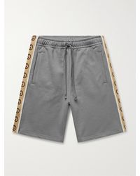 Gucci Wide-leg Webbing-trimmed Cotton-jersey Drawstring Shorts - Grey