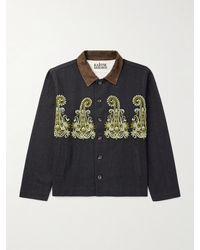 Kartik Research - Embroidered Bead-embellished Suede-trimmed Denim Jacket - Lyst