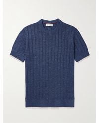 Brunello Cucinelli - Contrast-tipped Linen And Cotton-blend T-shirt - Lyst