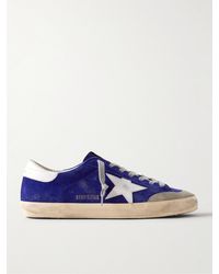 Golden Goose - Super-Star Distressed Leather-Trimmed Suede Sneakers - Lyst