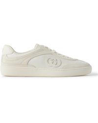 Gucci - Leather-trimmed Suede And Mesh Sneakers - Lyst
