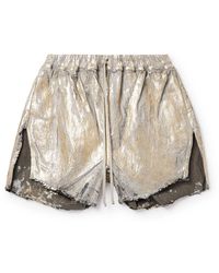 Rick Owens - Blister Straight-Leg Frayed Metallic Megacrust Stretch-Denim Drawstring Shorts - Lyst