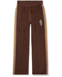Amiri - Stack Straight-leg Striped Logo-embroidered Cotton-velour Track Pants - Lyst