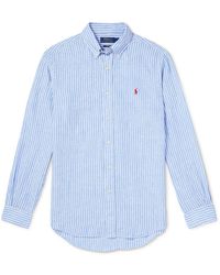 Polo Ralph Lauren - Button-down Collar Logo-embroidered Striped Linen Shirt - Lyst