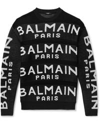 Balmain - Logo-intarsia Cotton-blend Sweater - Lyst