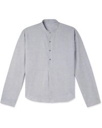 STÒFFA - Grandad-collar Linen And Cotton-blend Half-placket Shirt - Lyst