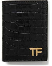 Tom Ford - Logo-embellished Croc-effect Leather Bifold Cardholder - Lyst
