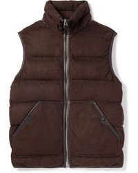 Tom Ford - Slim-fit Quilted Leather-trimmed Suede Down Gilet - Lyst