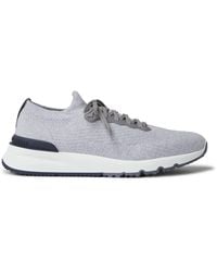 Brunello Cucinelli - Brand-embossed Knitted Fabric Low-top Trainers - Lyst