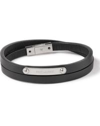 Saint Laurent - Leather And Silver-tone Wrap Bracelet - Lyst