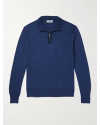 Canali - Suede-trimmed Cotton Half-zip Sweater - Lyst
