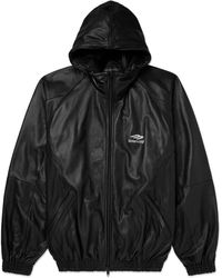 Balenciaga - Logo-print Leather Hooded Jacket - Lyst