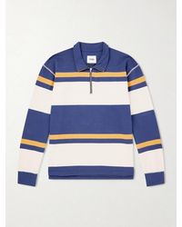 Drake's - Striped Cotton-Jersey Half-Zip Polo Shirt - Lyst