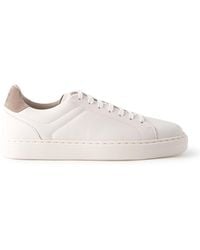 Brunello Cucinelli - Suede-trimmed Full-grain Leather Sneakers - Lyst