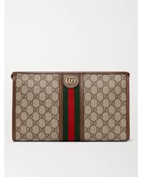 Gucci - Ophidia Leather And Webbing-trimmed Logo-jacquard Coated-canvas Wash Bag - Lyst