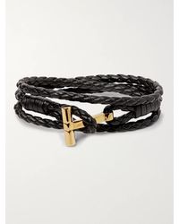 Tom Ford Woven Leather And Gold-tone Wrap Bracelet - Black