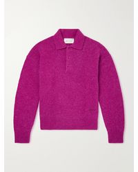 Ami Paris - Logo-Embroidered Brushed Wool-Blend Polo Shirt - Lyst