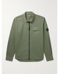 C.P. Company - Hemdjacke aus Baumwollgabardine mit Logoapplikation in Stückfärbung - Lyst