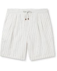 Brunello Cucinelli - Straight-leg Striped Linen Drawstring Shorts - Lyst