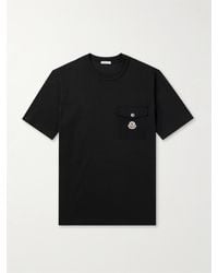 Moncler - T-Shirt aus Baumwoll-Jersey mit Twill-Besatz und Logoapplikation - Lyst