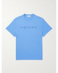 McQueen - Logo-Flocked Cotton-Jersey T-Shirt - Lyst