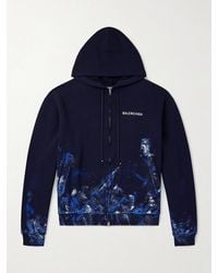 Balenciaga - Logo-embroidered Paint-splattered Cotton-jersey Zip-up Hoodie - Lyst