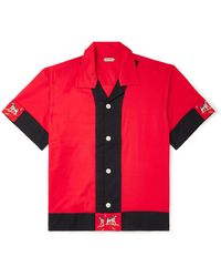 Bode - Camp-Collar Embroidered Two-Tone Cotton Shirt - Lyst