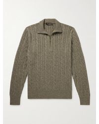 Loro Piana - Slim-Fit Suede-Trimmed Cable-Knit Baby Cashmere Half-Zip Sweater - Lyst