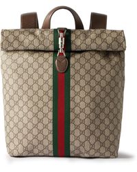 Gucci - Jackie 1961 Leather-trimmed Striped Monogrammed Coated-canvas Backpack - Lyst