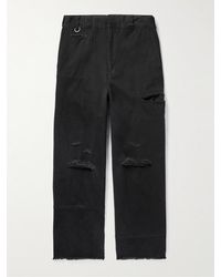 Undercover - Straight-leg Cropped Distressed Cotton-drill Trousers - Lyst