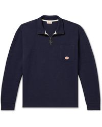 Armor Lux Logo-appliquéd Organic Cotton-jersey Half-zip Sweater - Blue