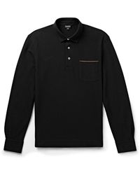 Zegna - Slim-fit Suede-trimmed Cotton-piqué Polo Shirt - Lyst