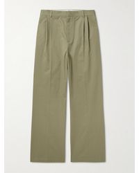 Loewe - Wide-leg Pleated Logo-embroidered Cotton-twill Trousers - Lyst