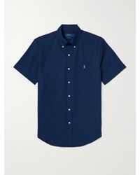 Polo Ralph Lauren - Camicia slim-fit in popeline di misto cotone con logo ricamato e collo button-down - Lyst
