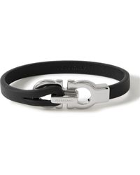 Ferragamo - Logo-embellished Leather And Silver-tone Bracelet - Lyst