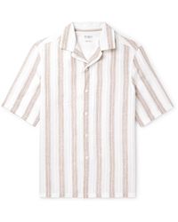 Brunello Cucinelli - Camp-collar Embroidered Striped Linen Shirt - Lyst