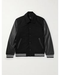 Theory - Striped Wool-blend And Leather Varsity Jacket - Lyst