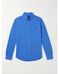 Polo Ralph Lauren - Button-down Logo-embroidered Cotton-mesh Shirt - Lyst