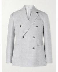 Lardini - Roma Slim-fit Embellished Double-breasted Wool And Linen-blend Blazer - Lyst